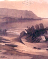 Lithography by D. Roberts c. 1839, view facing M. Carmel