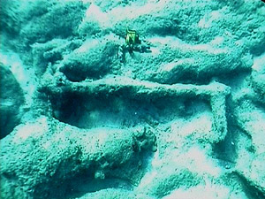 Figure 10. Anomaly number 3 found at a depth of 9 m on the seabed. The artifact is 5th century Byzantine iron anchor