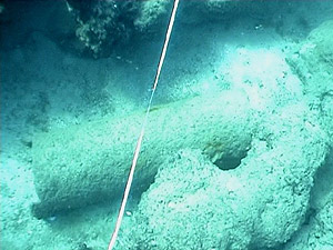 Figure 11. Anomaly number 4 found at a depth of 9 m on the seabed. The artifact is a thick wall steel tube