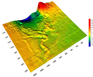 Figure 7. 3D magnetic map of all survey area. Color scale is in nT and grid is in meters