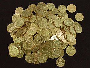 picture of the coin hoard. Photograph: Yael Barshak, IAA