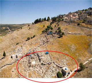 1. The cemetery in Zefat, the area with the epitaphs from the sixteenth century is marked in red, looking north